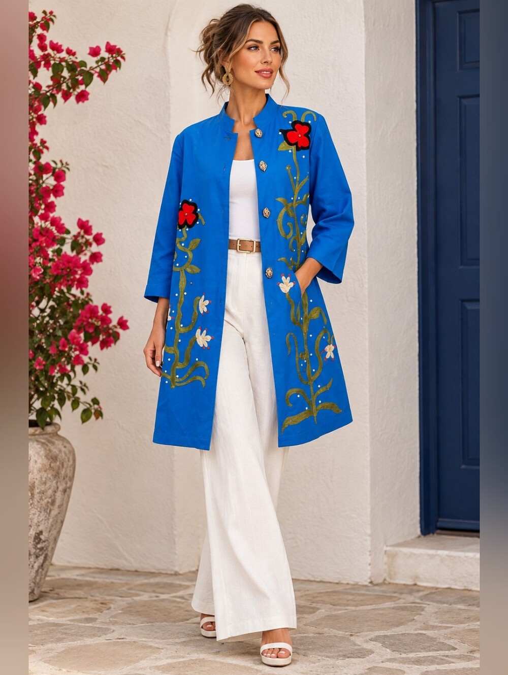 VTG Alex Kim Embroidered Tunic Duster Coat